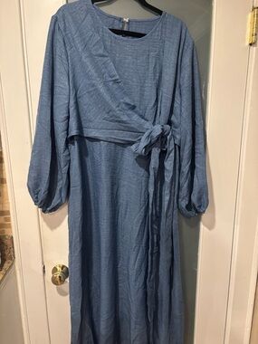 SHEIN Light Blue Wrap-Tie Maxi Dress